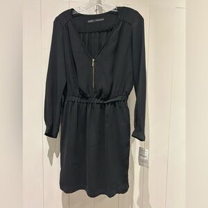 Zara Basic Black Long-Sleeve Dress Size Small